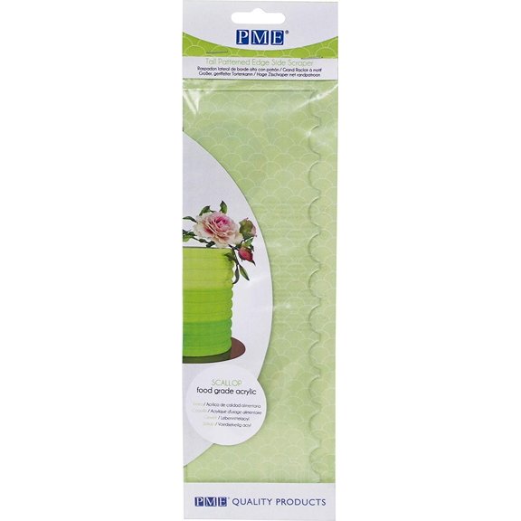 PME PS64 Tall Patterned Edge Side Scraper for Cake Decorating-Scallop, 10 in in, Transparent