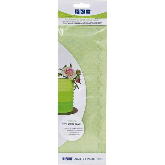 PME PS64 Tall Patterned Edge Side Scraper for Cake Decorating-Scallop, 10 in in, Transparent