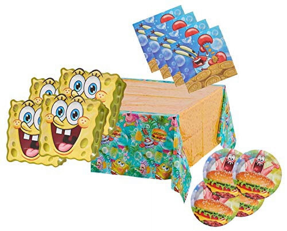 PMF Products Spongebob Party Supplies for 16 Guests Includes 16 Dinner Plates, 16 Dessert Plates, 16 Dinner Napkins, 1 Tablecover, Bundle