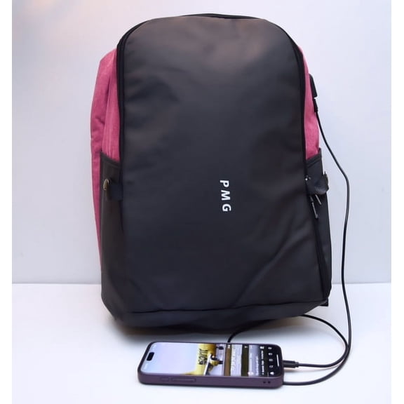 PMG: Anti -Theft Travel Backpack with USB Charging Port and Security Lock Codes, College Laptop Bag Gifts for Men & Women Fits 17-Inch Notebook (Pink & Black)