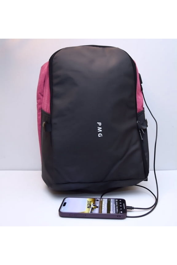 PMG: Anti -Theft Travel Backpack with USB Charging Port and Security Lock Codes, College Laptop Bag Gifts for Men & Women Fits 17-Inch Notebook (Pink & Black)