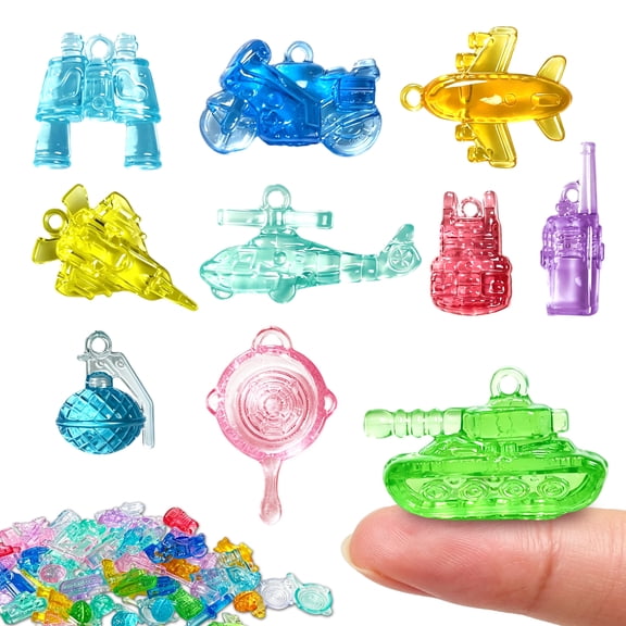 PMHZI 100 Pcs Transparent Acrylic Military Models, Mini Tank Helicopter Airplane Vehicles, Mini Resin Animals to Hide, Miniature Figurines, Party Favors