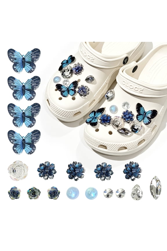 18Pcs Blue Ocean Croc Charms for Women Gradient Shoe Charms Set Aesthetic Dreamy Flowers