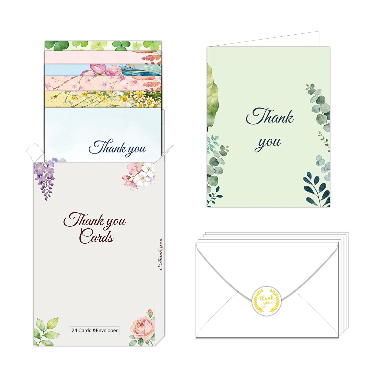 PMHZI 24 Thank You Cards with Message Inside Gift Box, Envelopes & Gold ...