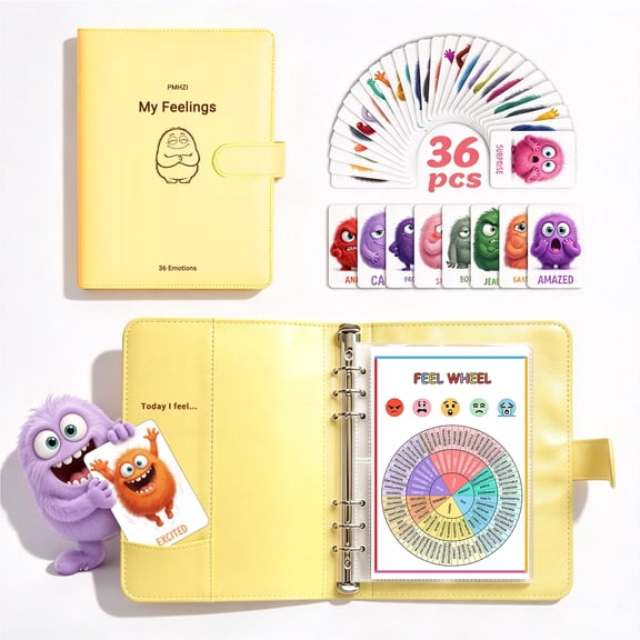 PMHZI 36 Emotions Flash Cards, A5 Size, Social Emotional Learning & Calm Down Corner Kit with Feelings Wheel & Posters for Classroom