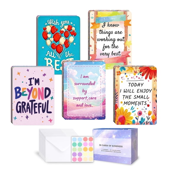 PMHZI 50 Cards of Kindness – 3.5"x2.5" Mini Encouragement Cards in Gift Box, 5 Themes, Inspirational Gift for Women