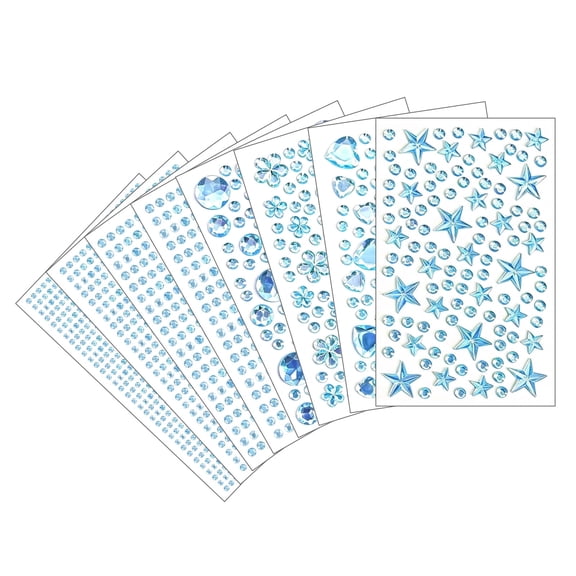 PMHZI Blue Rhinestone Stickers - 8-Pack, 2114 Pcs Self-Adhesive Gems in Assorted Shapes for DIY Crafts & Decor