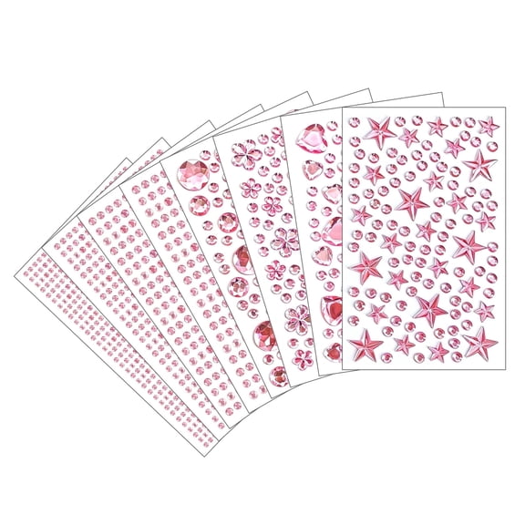 PMHZI Pink Rhinestone Stickers - 8-Pack, 2114 Pcs Self-Adhesive Gem Stickers for DIY Crafts, Phone Case, Keychain, Scrapbooking