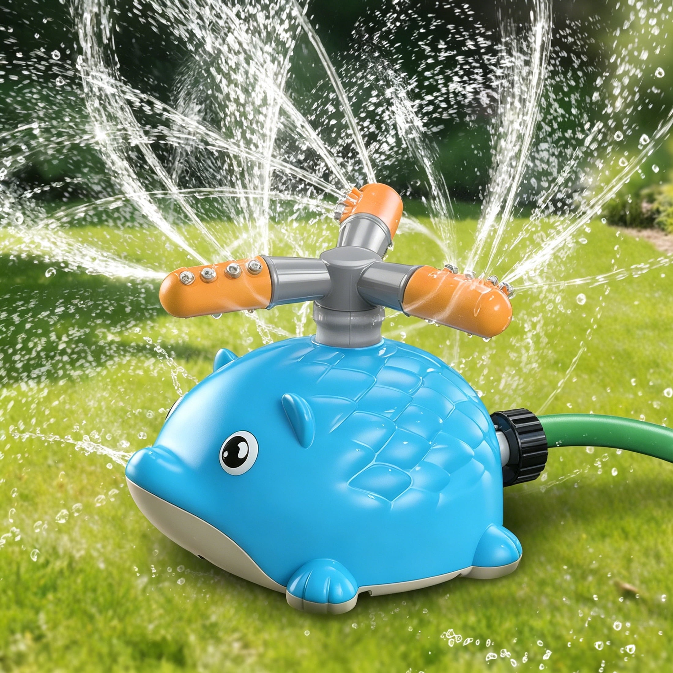 PMHZI Hedgehog 36-inch Sprinkler Toy for Kids, 360° Rotating Outdoor Water Spray with Rocket Launcher & 2-in-1, Summer Backyard Lawn Watering