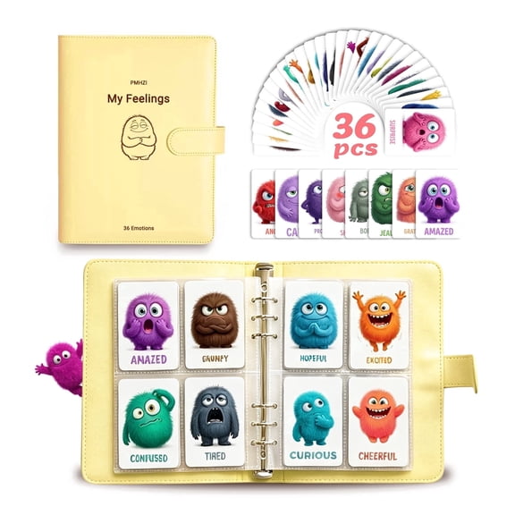 PMHZI 36 Emotions Flash Cards Set for Social Emotional Learning, Calm Down Corner Supplies with Feelings Wheel & Posters for Classroom