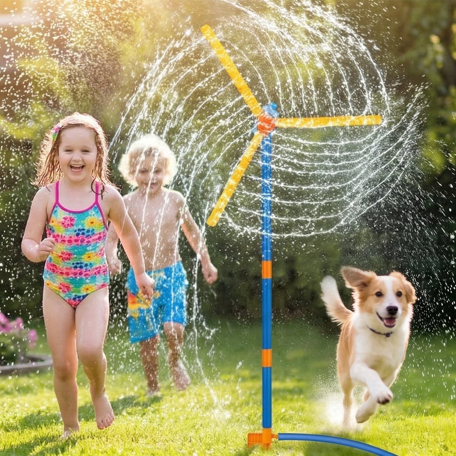 PMHZI 63-inch Kids Sprinkler Toy - 360° Rotating Spray with 36 Nozzles, Quick-Connect Lawn Sprinkler for Backyard Toddler Outdoor Play