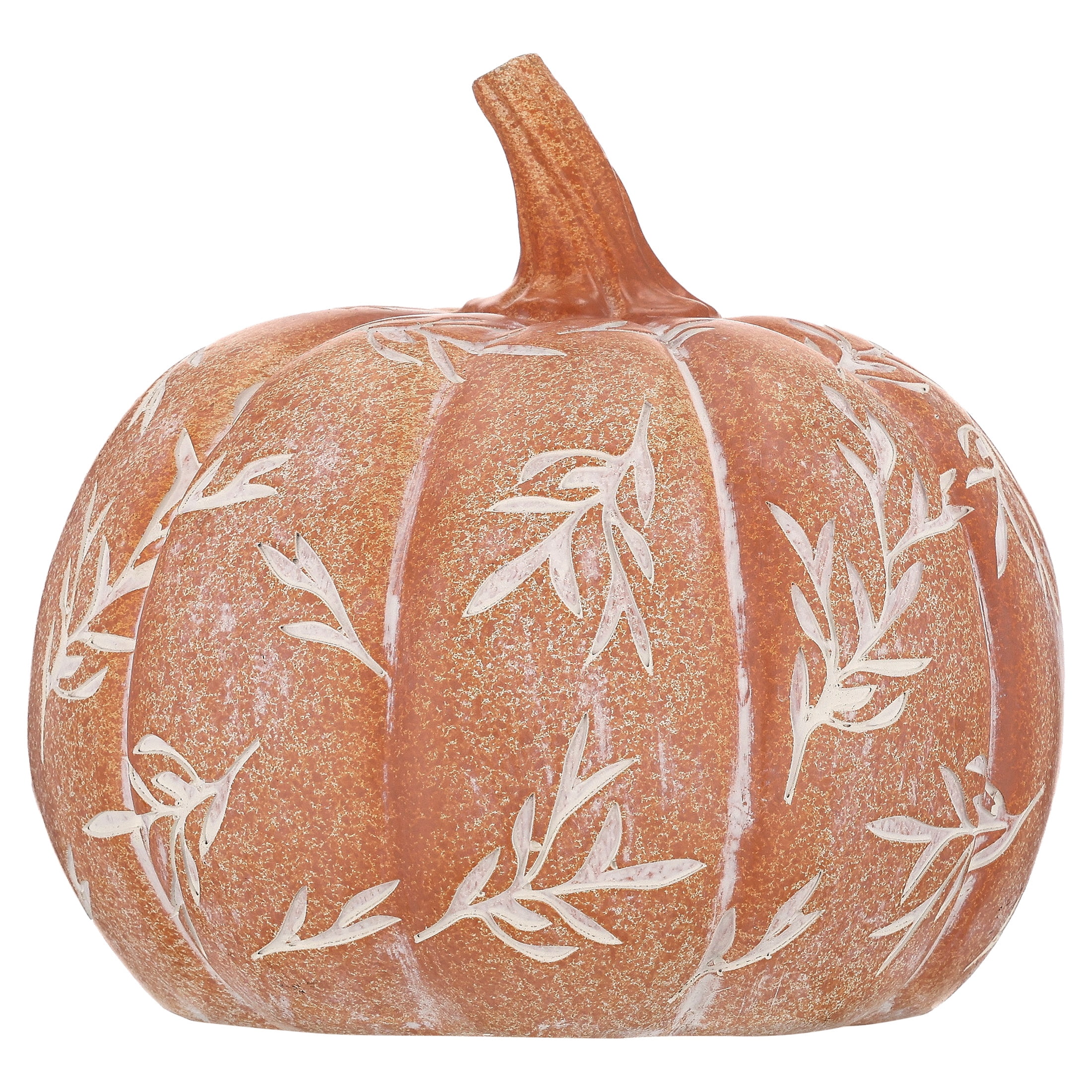 Small Etched Leaf Resin Pumpkin Decoration, Orange and White, 7", Fall by Way To Celebrate