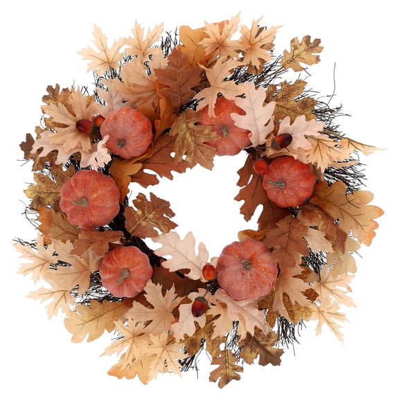 Pumpkins and Leaves Wreath, 22", Multicolor, Fall by Way To Celebrate
