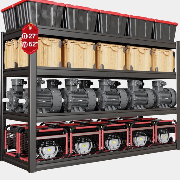 PMKES 62" Wide Garage Shelving Unit, 62" W x 27" D x 62" H, Heavy Duty Garage Storage Shelves,3000 LBS Capacity, Industrial Adjustable Shelves for Basement Warehouse
