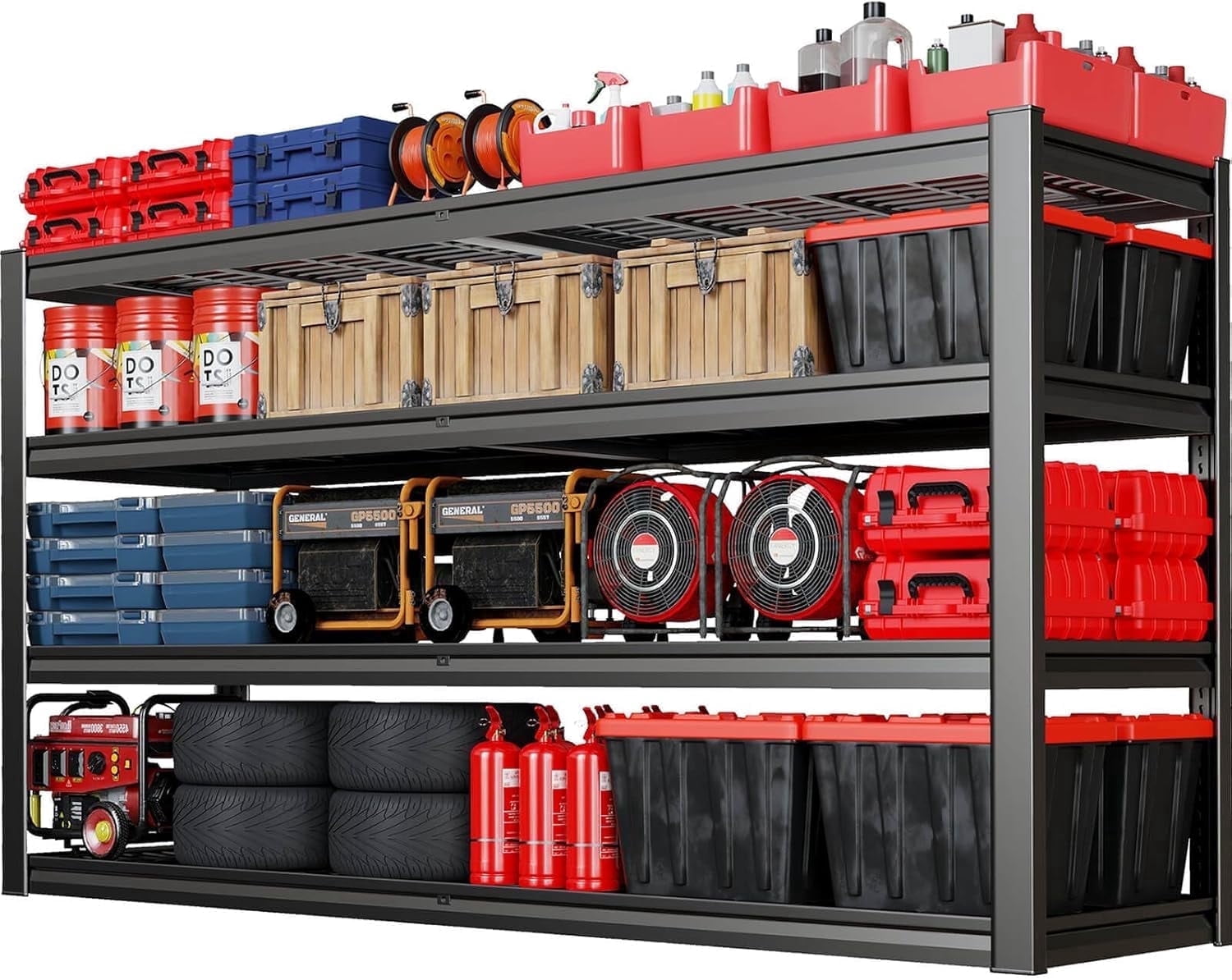 PMKES 67" Wide Garage Shelving Unit, 67" W x 24" D x 68" H, Heavy Duty Garage Storage Shelves,3500 LBS Capacity, Industrial Adjustable Shelves for Basement Warehouse