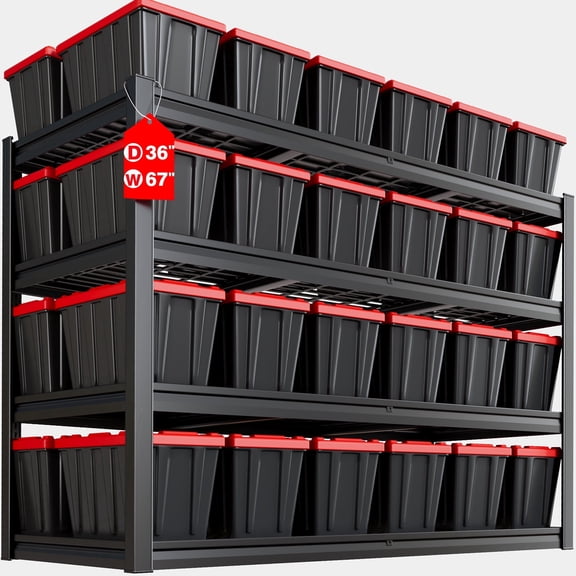 PMKES 67" Wide Garage Shelving Unit, 67" W x 36" D x 68" H, Heavy Duty Garage Storage Shelves,3500 LBS Capacity, Industrial Adjustable Shelves for Basement Warehouse