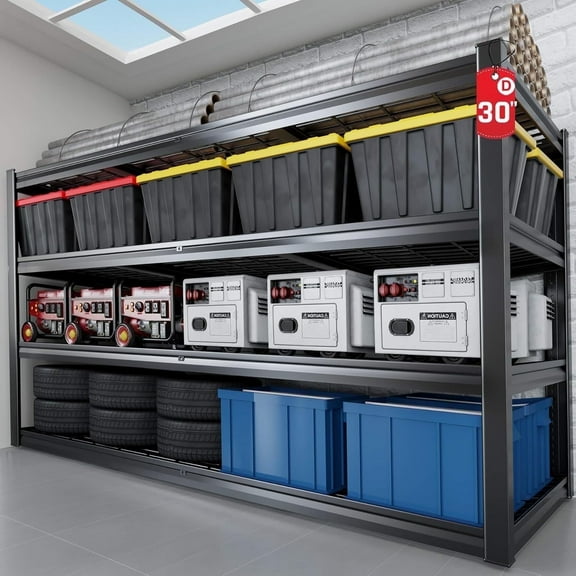 PMKES 72" Wide Garage Shelving Unit, 72" W x 30" D x 72" H, Heavy Duty Garage Storage Shelves,3500 LBS Capacity, Industrial Adjustable Shelves for Basement Warehouse
