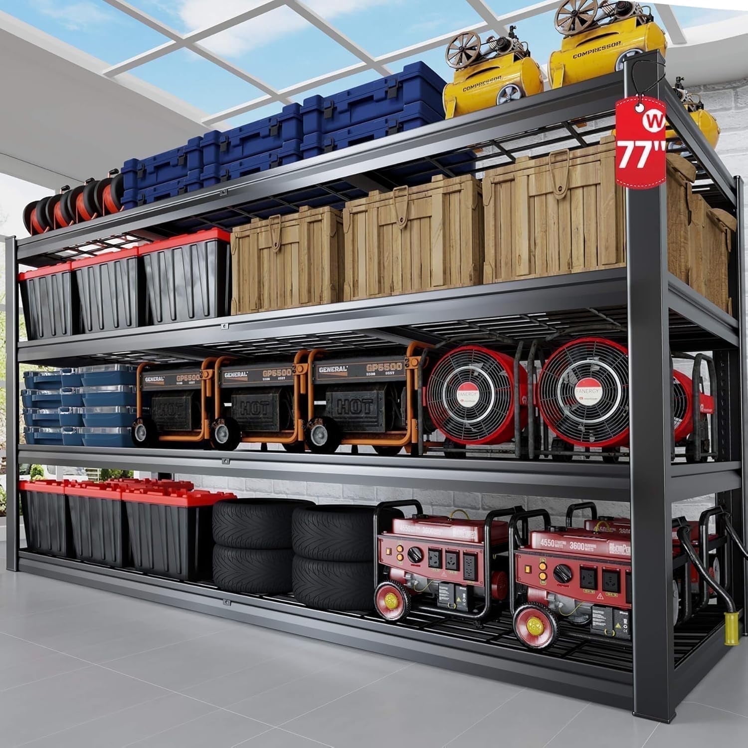 PMKES 77" Wide Garage Shelving Unit, 77" W x 24" D x 72" H, Heavy Duty ...