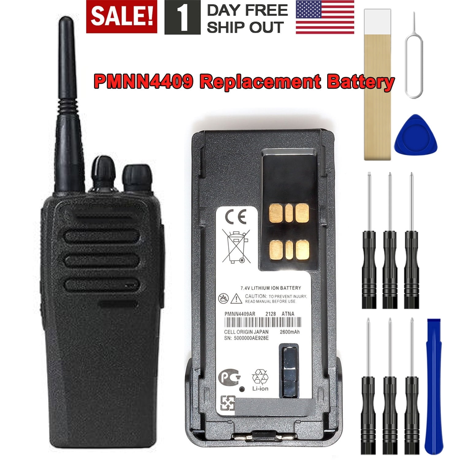 PMNN4409 Replacement Battery for Motorola MotoTRBO PMNN4491 PMNN4491A PMNN4491B PMNN4448AR PMNN4409AR NNTN8560A PMNN4493A PMNN4406BR PMNN4407 PMNN4412 PMNN4448 Battery with Belt Clip