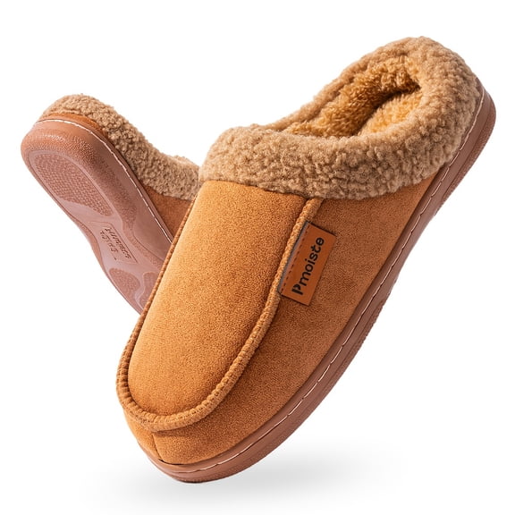 PMOISTE Men'S Plush Fuzzy Retro House Shoes - Winter Warm Indoor/Outdoor Slippers with Plush & TPR Sole, Slip-On Round Toe Design, Indoor Slippers, Indoor Footwear, Minimalist Style, Durable Footwear