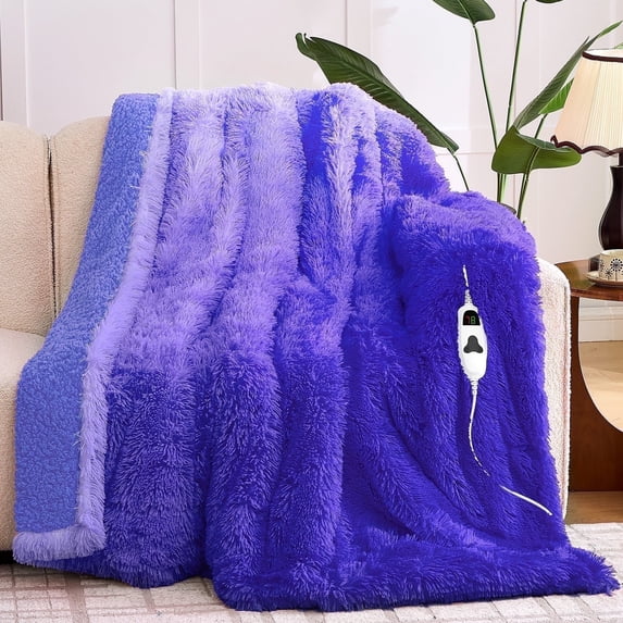 PMONPA Heated Blanket for Adult, Soft Faux Fur & Sherpa Electric Blanket, Fast-Heating with 10 Heating Levels & 5 Options Auto off, 51"x 61", Sunset Purple