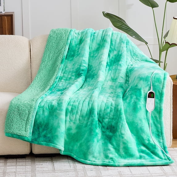 PMONPA Electric Heated Blanket, 51"x61" Heating Blanket for Adult, Soft Flannel & Sherpa, 10 Heating Levels & 1-8 Hours Auto off, Teal