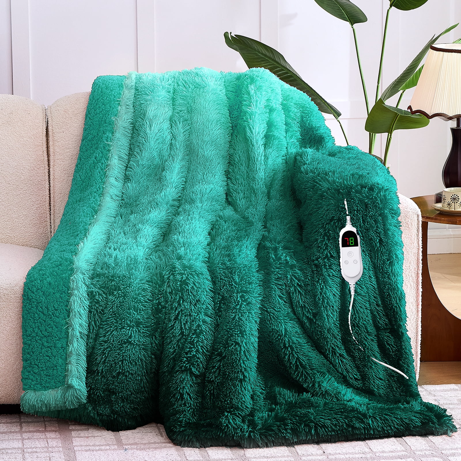 PMONPA Heated Blanket for Adult, Soft Faux Fur & Sherpa Electric Blanket, Fast-Heating with 10 Heating Levels & 5 Options Auto off, 51"x 61", New Green