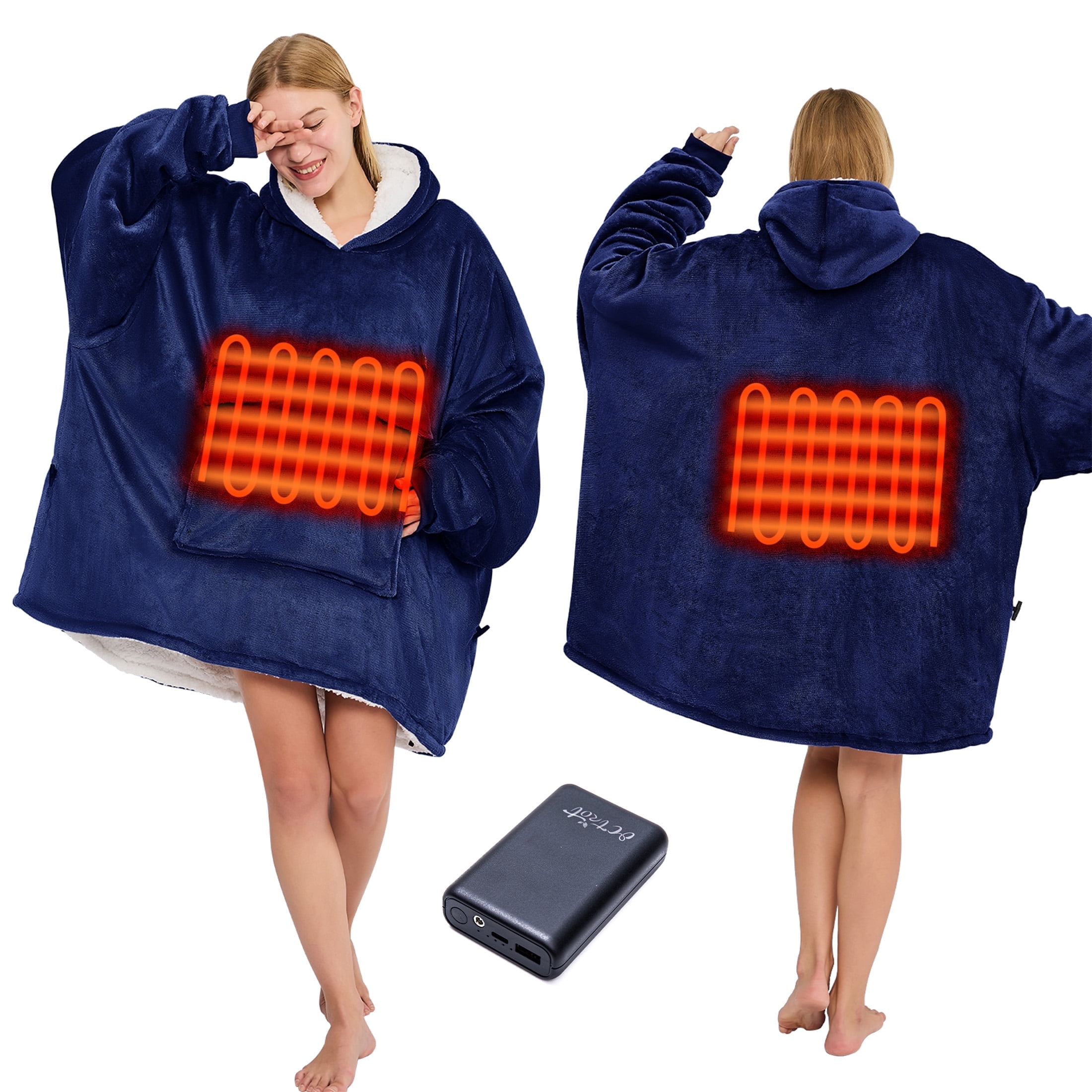 PMONPA Heated Wearable Blanket, Oversized Wearable Heated Blanket for Adult, Sherpa Fleece Blanket Hoodie,One Size, Blue