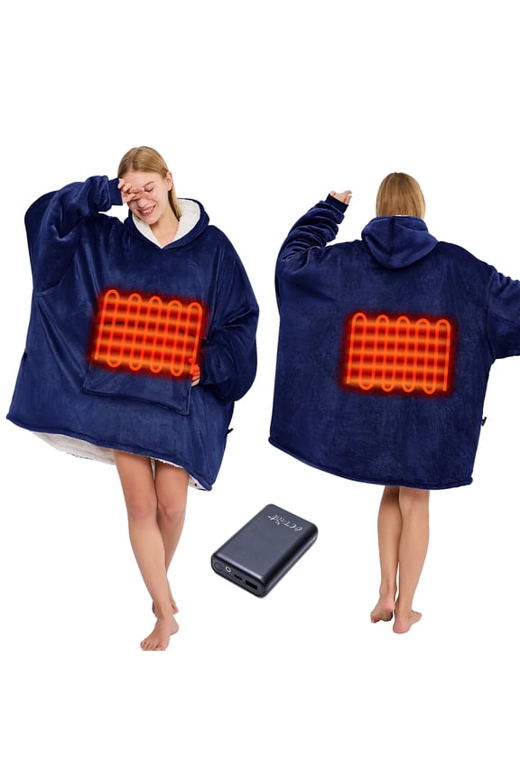 Heated Wearable Blanket, Oversized Wearable Heated Blanket for Adult, Sherpa Fleece Blanket Hoodie,One Size, Blue