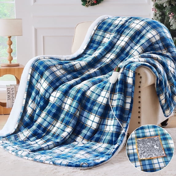 PMONPA Heated Weighted Blanket, Soft Electric Weighted Blankets for Adults, Flannel & Sherpa Heating Heavy Cozy Blanket (61"x81",15lb,Blue)
