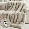 thumbnail image 1 of PMONPA Electric Heated Blanket, 61"×81" Faux Fur Heated Blanket for Adult, Fast Heating with 4 Hours Auto Shut Off Timer, Beige & Black, 1 of 7