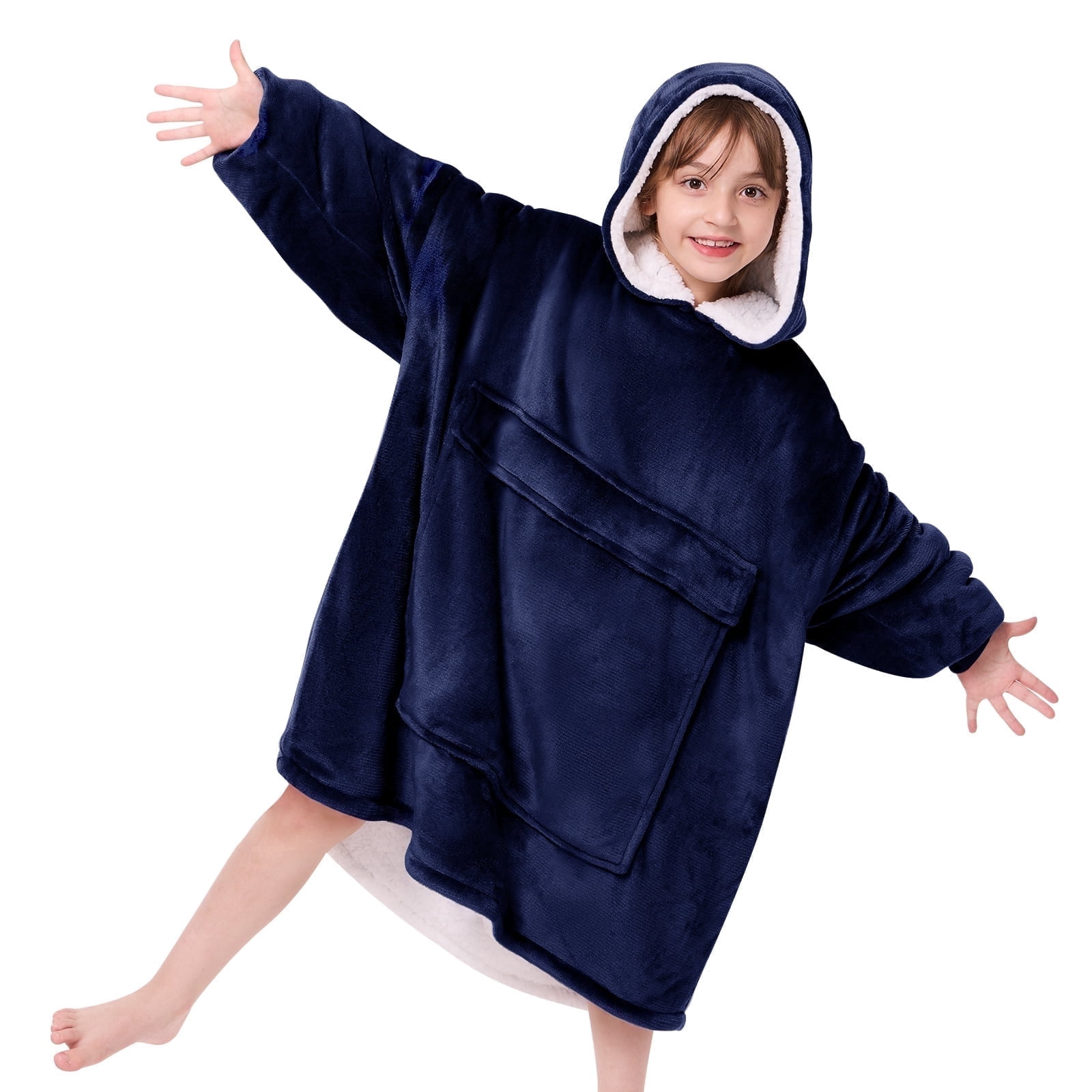 PMONPA Wearable Blanket Hoodie for Kids, Soft Double Layer Sherpa Fleece Sweatshirt,Teen Gifts for Kids, Youth, Boys, Girls, One Size, Blue