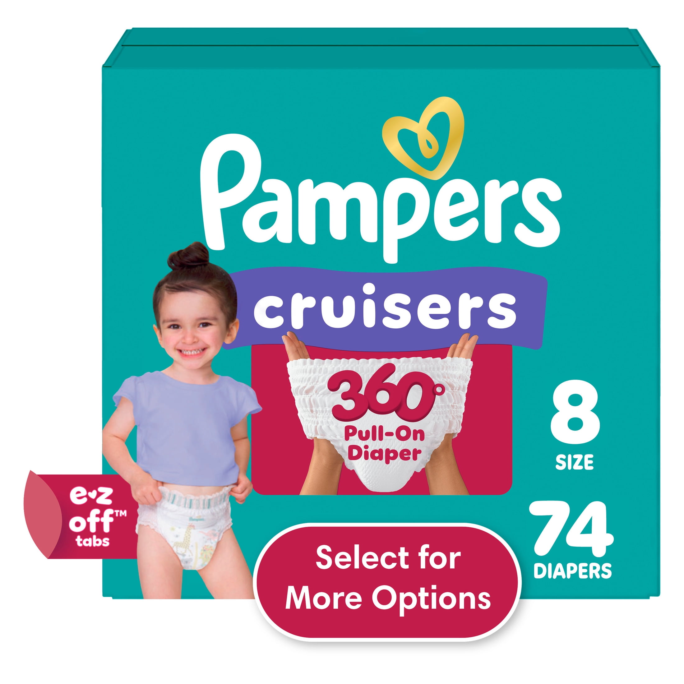 Pampers Diapers - Cruisers 360 degrees - Size 8, 74 Count