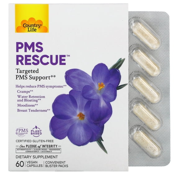 Country Life PMS Rescue™, Targeted PMS Support, 60 Vegan Capsules
