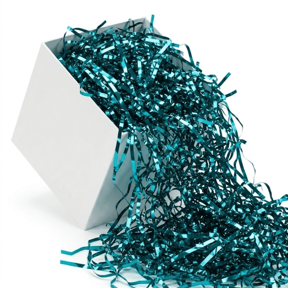 PMU 2oz Turquoise Crinkle Cut Metallic Paper Shredded Foil Shreds for Gift Baskets Filler, Gift Bag Stuffing