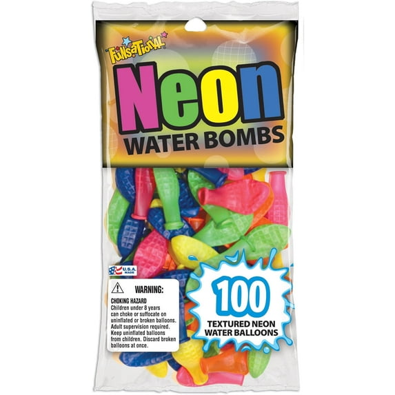 PMU 100 Pcs Neon Water Balloons with Refill Nozzle, Water Bomb Balloons Perfect for Summer Splash Water Fight Swimming Pool & Outdoor Party