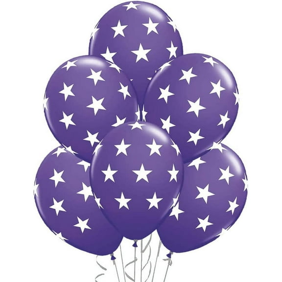 PMU 11 Inches Purple with Big White Stars Latex Balloons Pkg/10