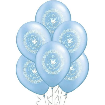 PMU 11 Inches Round Blue Baptism Dove Azure Latex Balloon Pkg/12