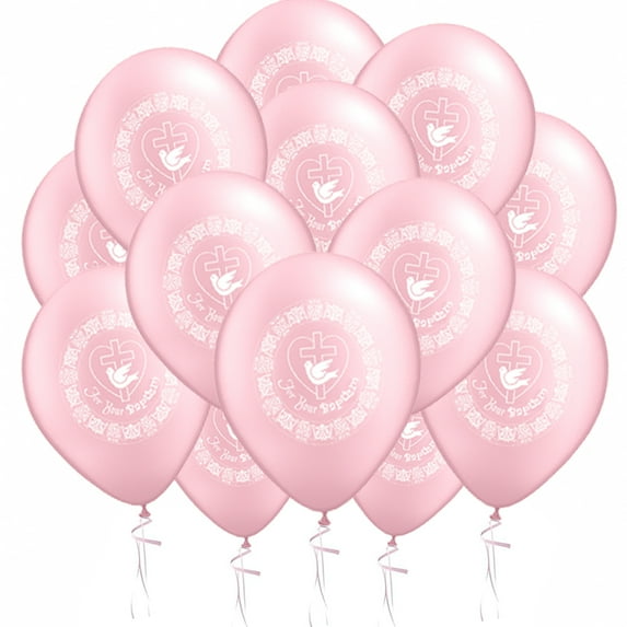 PMU 11 Inches Round Pearl Pink Baptism Dove Latex Balloon Pkg/12