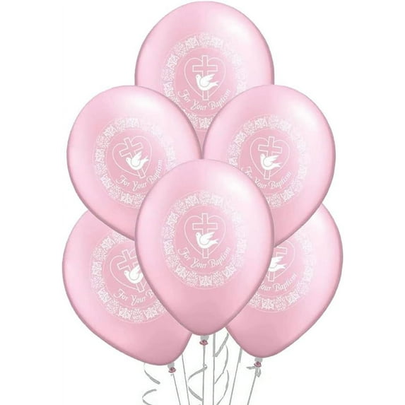 PMU 11 Inches Round Pink Baptism Dove Latex Balloon Pkg/25