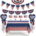 thumbnail image 1 of PMU 11 Pcs 4th of July Party Decor Bundle – American Flag Table Cover, Bunting, Pennant Banner, Jumbo Flag Banner, Red White Blue Star String, Party Tape Stickers, Mylar Balloon, 1 of 5