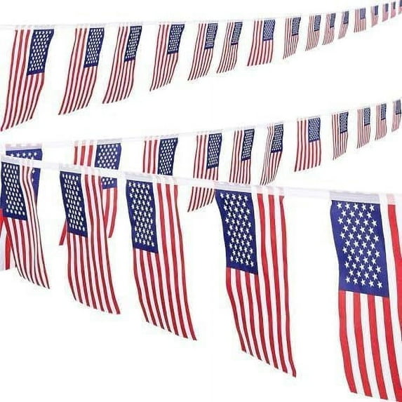 PMU 15 Ft Patriotic American Flag Bunting Banner | 4th Of July Patriotic Decorations | Fourth of July | USA Flag Pennant Banner | Easy to Hang Patriotic Party Decorations (6/Pkg) Pkg/1