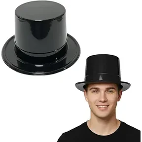 PMU Plastic Party Top Hat for Adults - Black Hat for Parties, New Year Events, Magic Shows & Photo Booth Props
