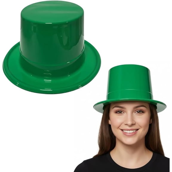 PMU Plastic Party Top Hat for Adults - Green Hat for Parties, New Year Events, Magic Shows & Photo Booth Props