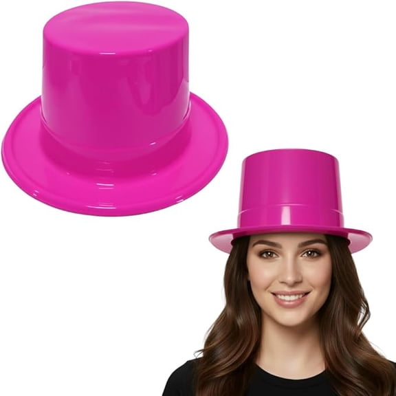 PMU 1pc Plastic Party Top Hat for Adults - Pink Hat for Parties, New Year Events, Magic Shows & Photo Booth Props