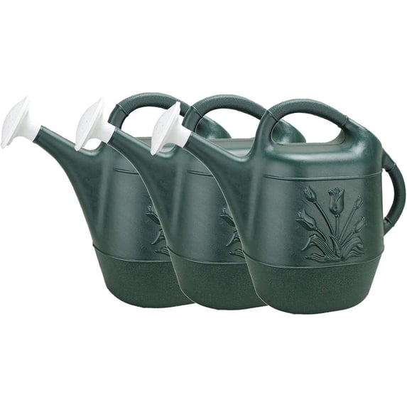 PMU 2 Gallon Watering Can - Garden Watering Can for Indoor & Outdoor Plants - Plastic Water Can with Detachable Sprinkler Head - Large Water Pot, Made in USA - Hunter Green Pkg/3
