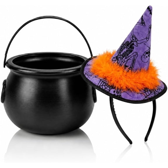PMU 2-Pc Set, 8in Witches Cauldron Bowl & Witch Hat costume for Halloween