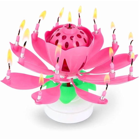 PMU 2 Pcs Birthdays Lotus Flower Musical Birthday Candle Spinning Birthday Cake Decoration - Pink