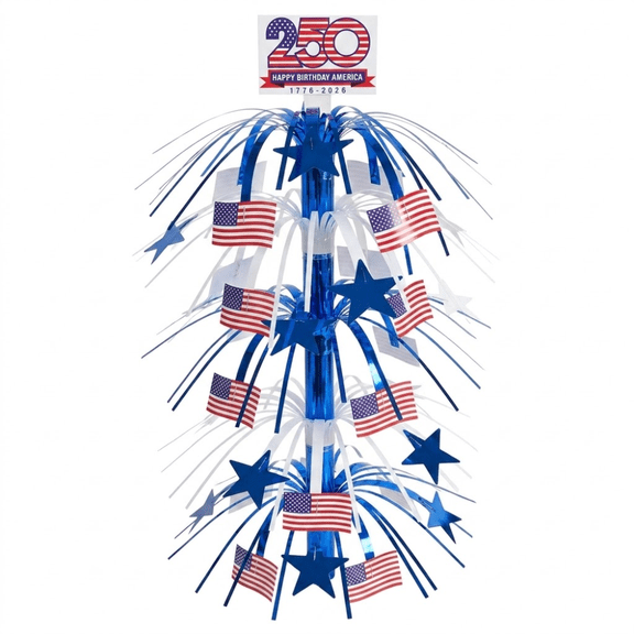PMU 21 Inch Patriotic Centerpieces for Tables, 250th Anniversary Flag and Star Cascade Patriotic Table Party Decorations, 4th of July Centerpiece Decorations, Red White and Blue Decor