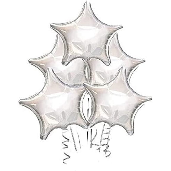 PMU 22 Inch Star Mylar Balloon Silver Pkg/5